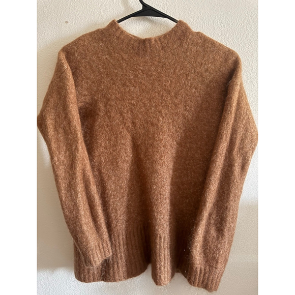 Women's Sezane’ La Malle Brown Mohair Blend Crew Neck Jumper Sweater - Picture 2 of 7